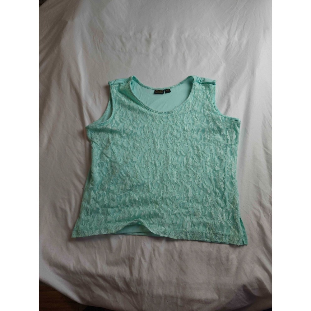 Salon Studio By‎ Haband Tank Top Womens Size LP Green Floral Lace Scoop Neck